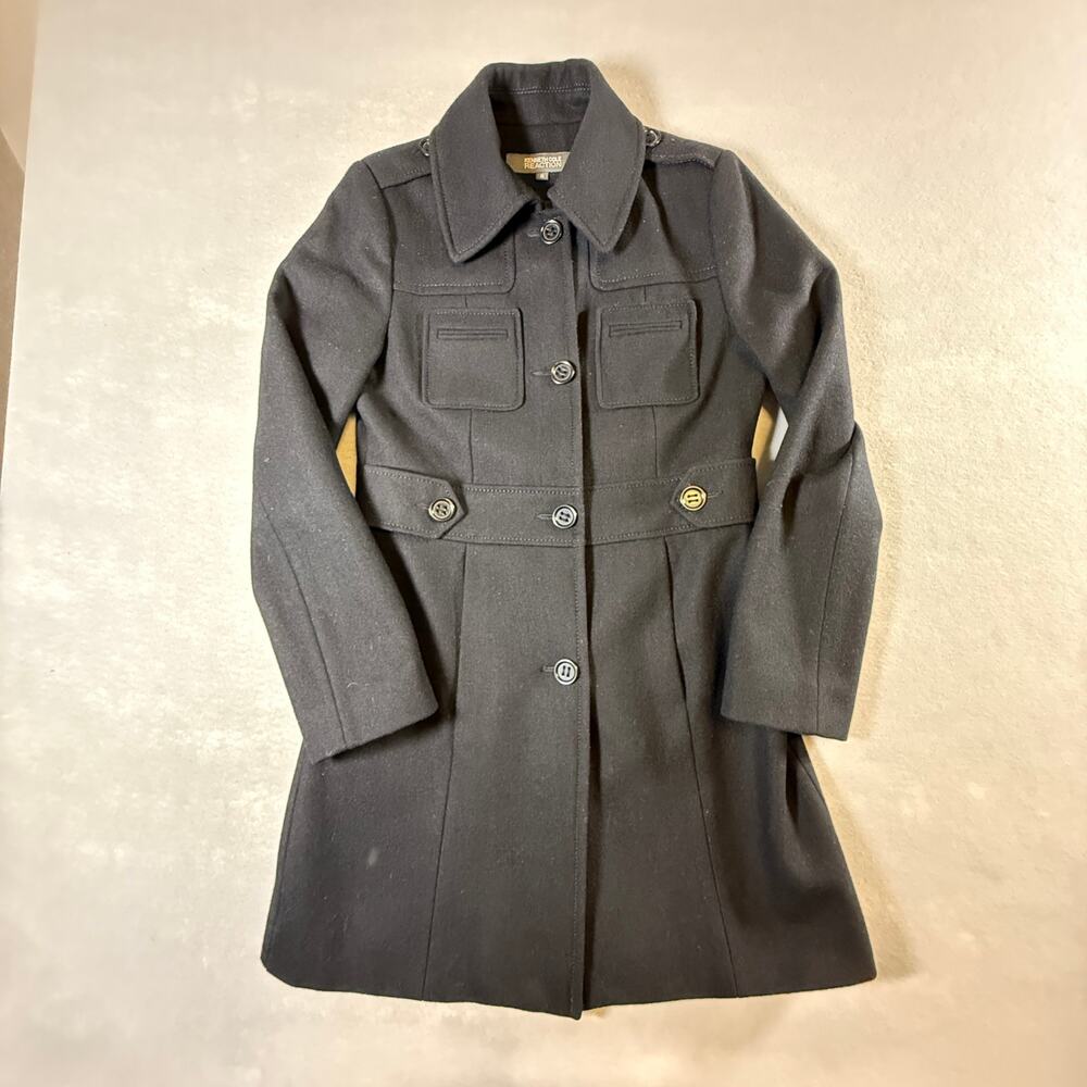 Womens Kenneth Cole Black wool blend military style coat - officer style size 6